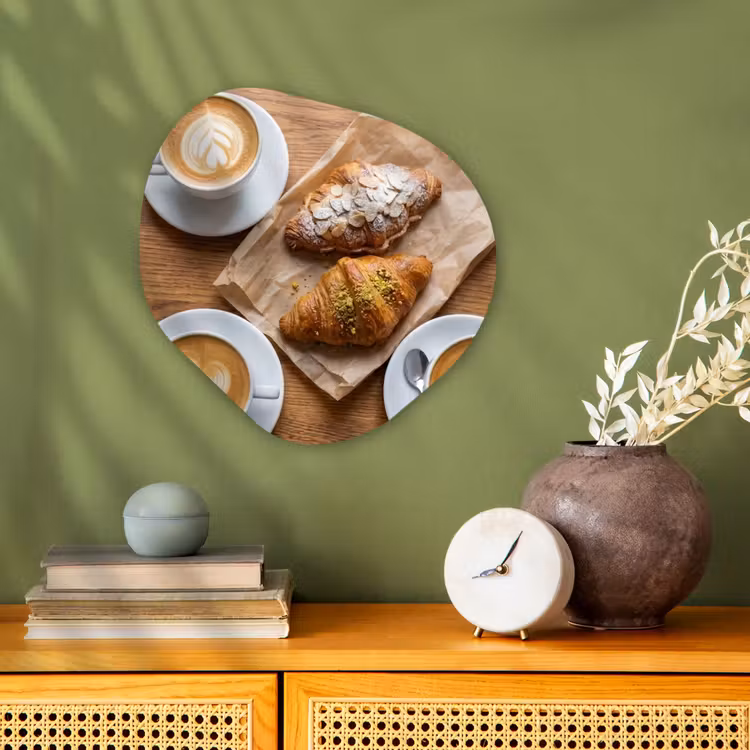 Eten - Croissant - Koffie - Ontbijt - Modern Wandcirkel Organisch Forex 3mm klein -sfeer2