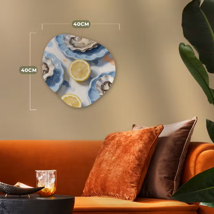 Eten - Oesters - Citroenen - Modern - Geel Wandcirkel Organisch Forex 3mm klein -sfeer3