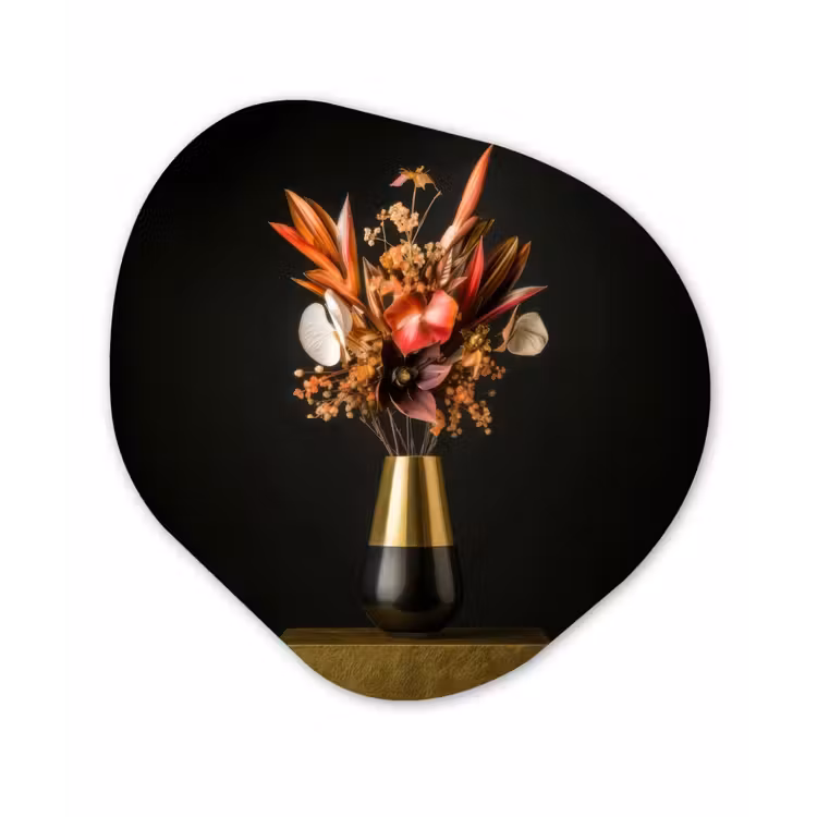 Exotisch - Boeket - Vaas - Goud Wandcirkel Organisch Forex 3mm klein -3d