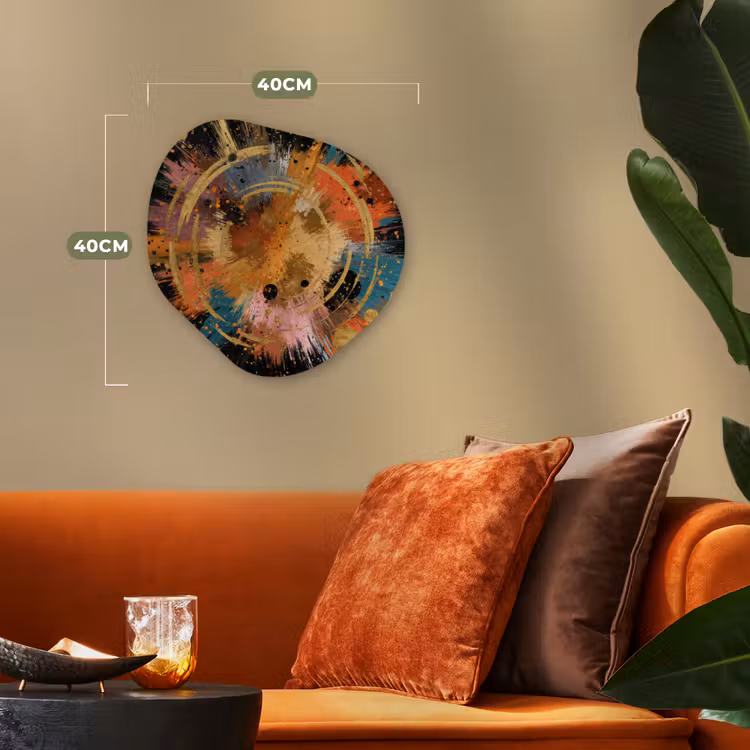 Explosie - Verfstructuur - Goud - Abstract Wandcirkel Organisch Forex 3mm klein -sfeer3