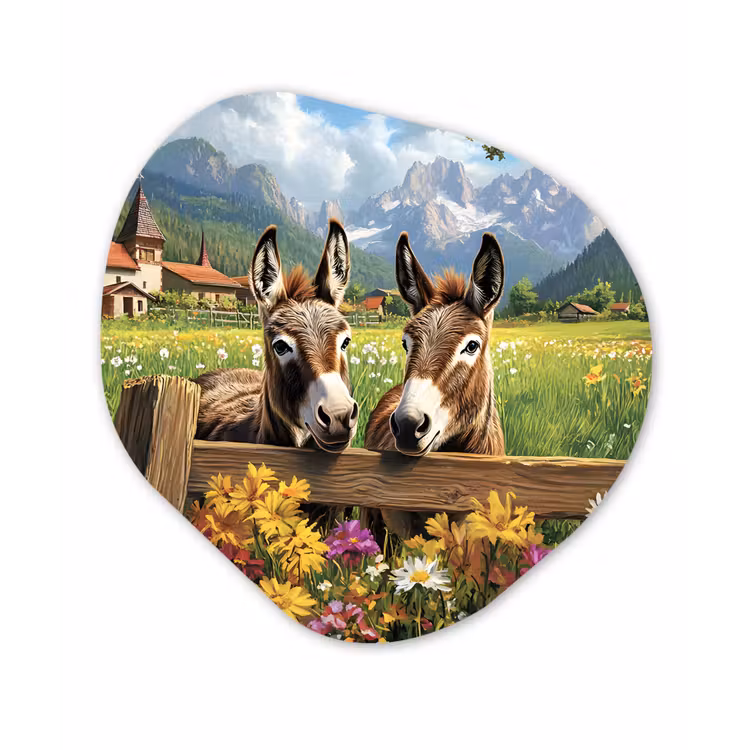 Ezels - Bloemen - Zomers Wandcirkel Organisch Forex 3mm klein -3d