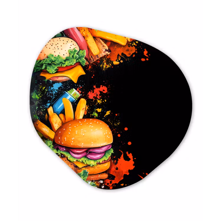 Fastfood - Graffiti - Hamburger - Eten - Modern Wandcirkel Organisch Forex 3mm klein -3d