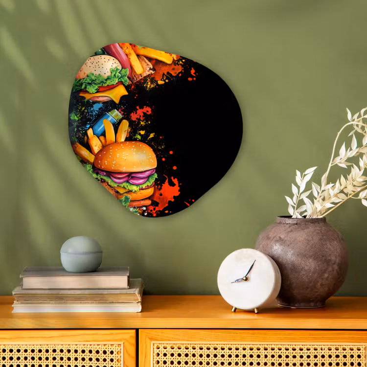 Fastfood - Graffiti - Hamburger - Eten - Modern Wandcirkel Organisch Forex 3mm klein -sfeer2