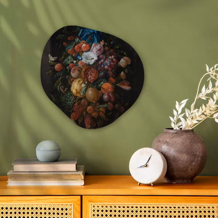 Festoen van vruchten en bloemen - Schilderij van Jan Davidsz. de Heem Wandcirkel Organisch Forex 3mm klein -sfeer2