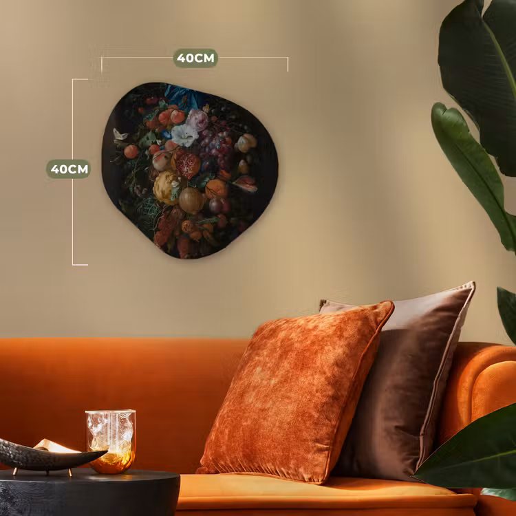 Festoen van vruchten en bloemen - Schilderij van Jan Davidsz. de Heem Wandcirkel Organisch Forex 3mm klein -sfeer3