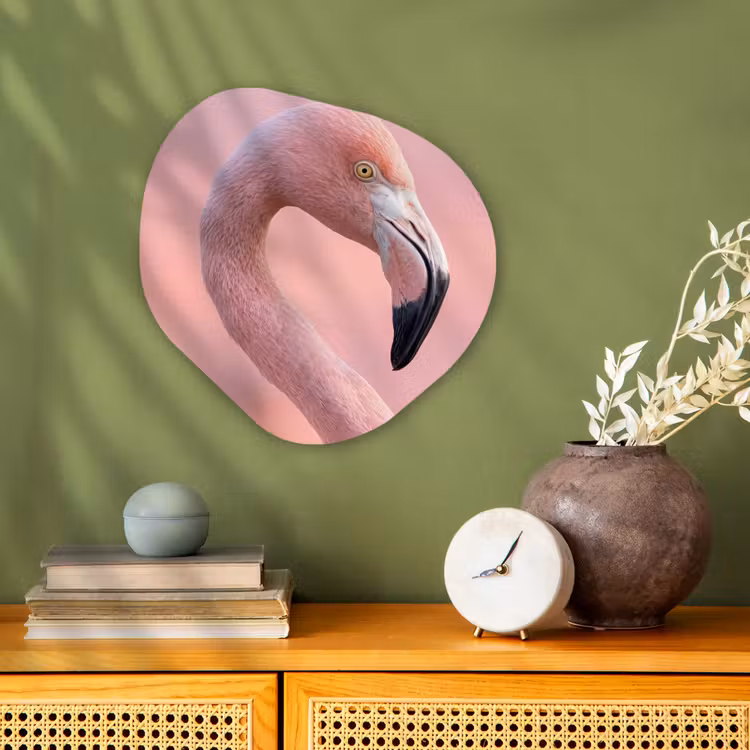 Flamingo - Portret - Roze Wandcirkel Organisch Forex 3mm klein -sfeer2