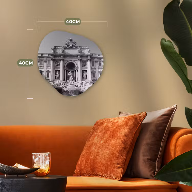 Fontein - Beelden - Architectuur - Zwart-wit Wandcirkel Organisch Forex 3mm klein -sfeer3