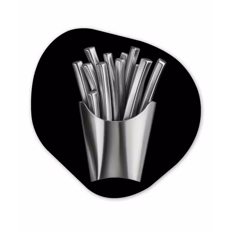Frietjes - Futuristisch - Zilver Wandcirkel Organisch Forex 3mm klein -3d