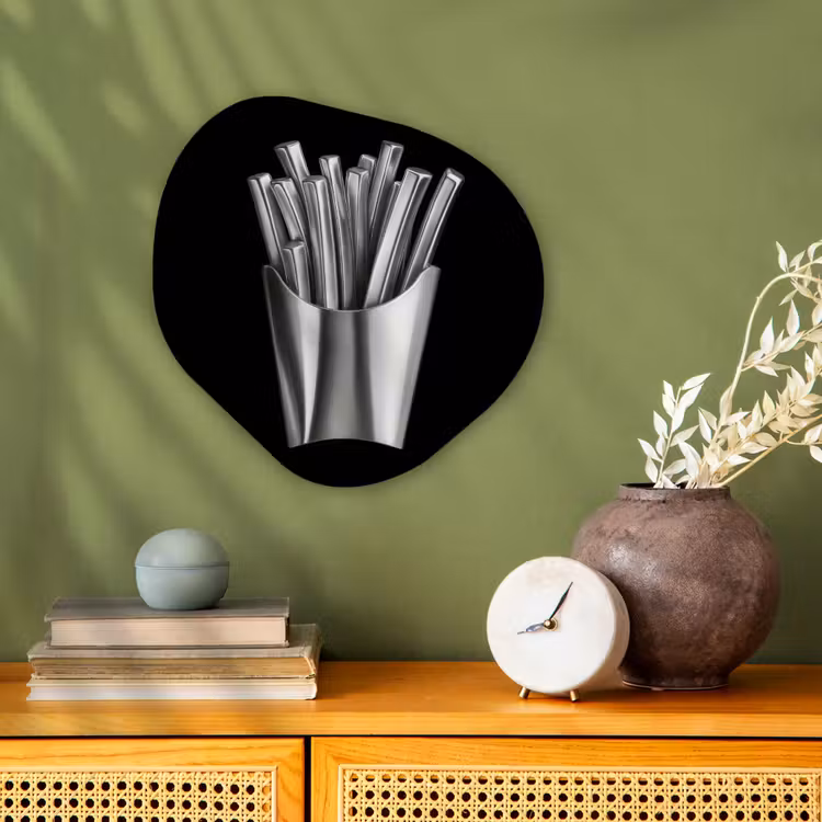 Frietjes - Futuristisch - Zilver Wandcirkel Organisch Forex 3mm klein -sfeer2