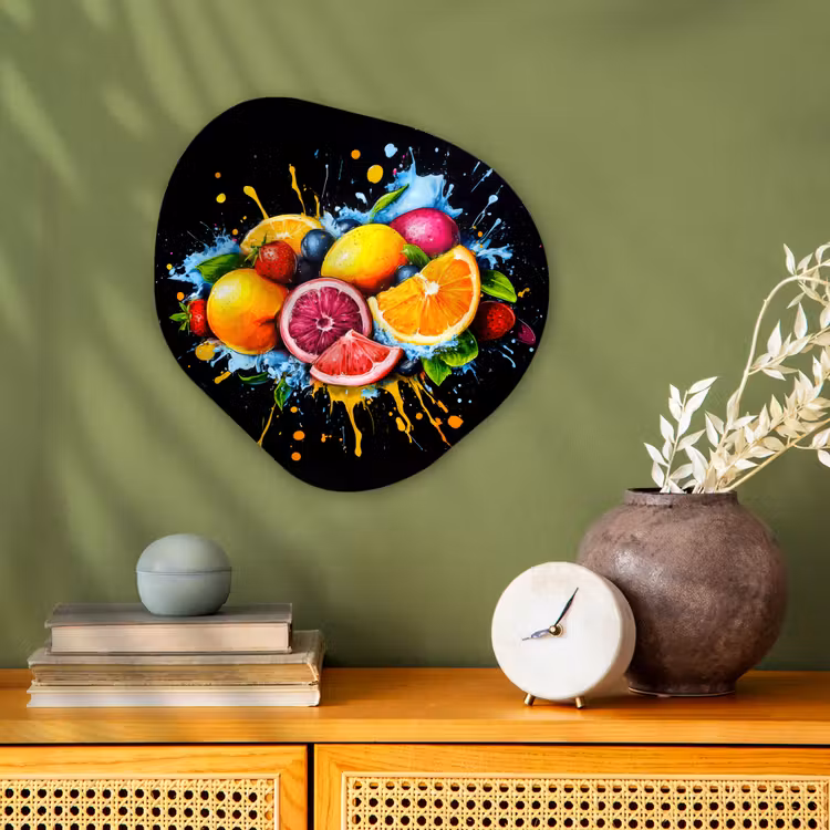 Fruit - Graffiti - Kleurrijk - Sinaasappel - Aardbei - Abstract Wandcirkel Organisch Forex 3mm klein -sfeer2
