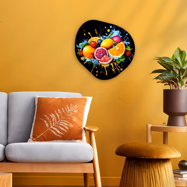 Fruit - Graffiti - Kleurrijk - Sinaasappel - Aardbei - Abstract Wandcirkel Organisch Forex 3mm klein -sfeer4