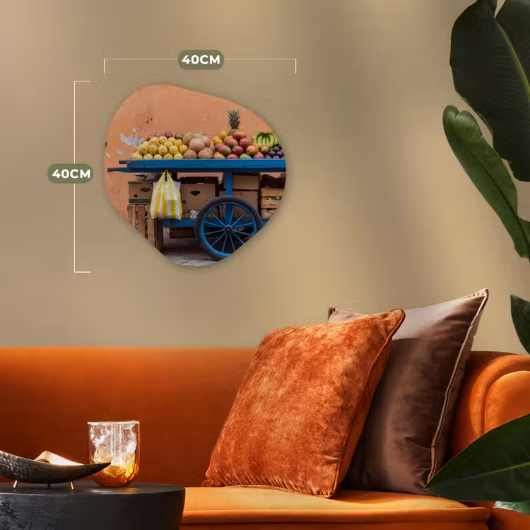 Organisch schilderij forex - Fruit - Kar - Straat - Fruit - Kar - Straat Wandcirkel Organisch Forex 3mm klein