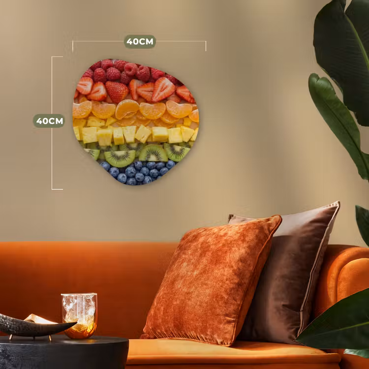 Fruit - Regenboog - Gezond - Kleurrijk Wandcirkel Organisch Forex 3mm klein -sfeer3