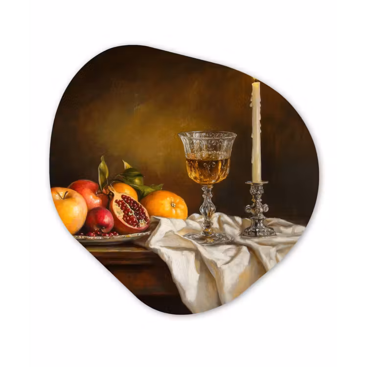 Fruit - Stilleven - Wijn - Kaars Wandcirkel Organisch Forex 3mm klein -3d