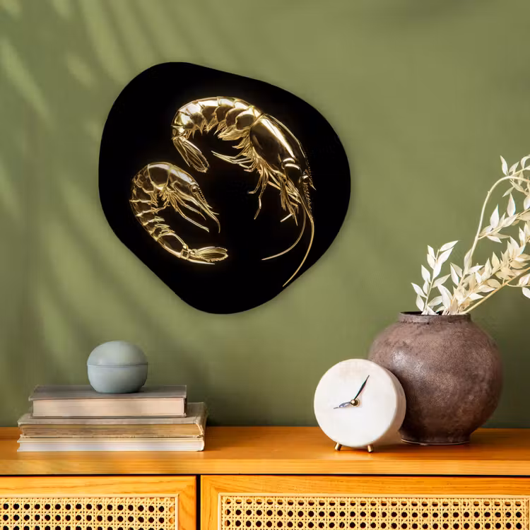 Garnalen - Zwart - Goud - Dieren Wandcirkel Organisch Forex 3mm klein -sfeer2