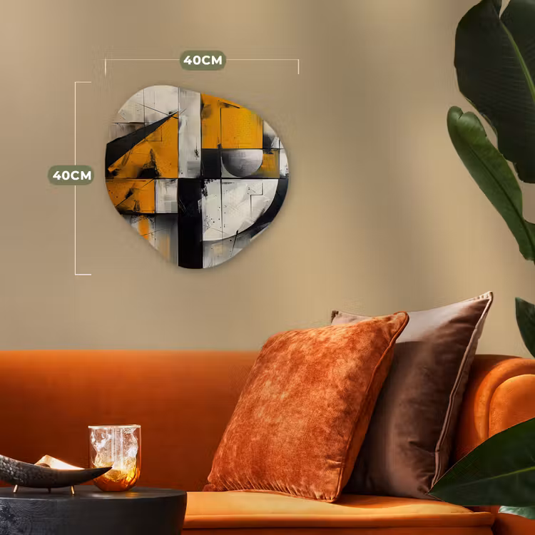Geel - Abstract - Modern - Vormen Wandcirkel Organisch Forex 3mm klein -sfeer3