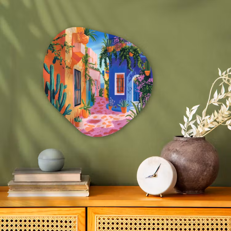 Geel - Blauw - Oranje - Huis Wandcirkel Organisch Forex 3mm klein -sfeer2