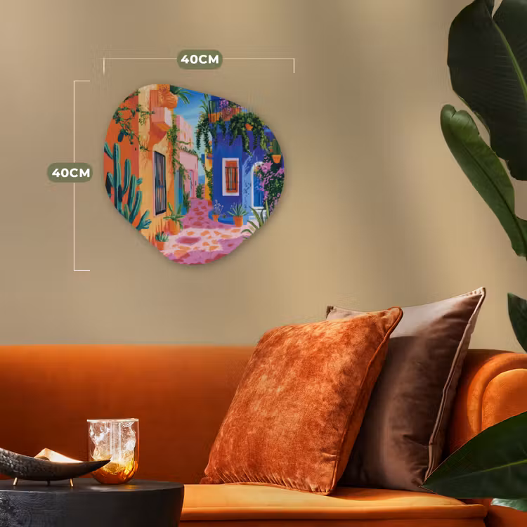 Geel - Blauw - Oranje - Huis Wandcirkel Organisch Forex 3mm klein -sfeer3