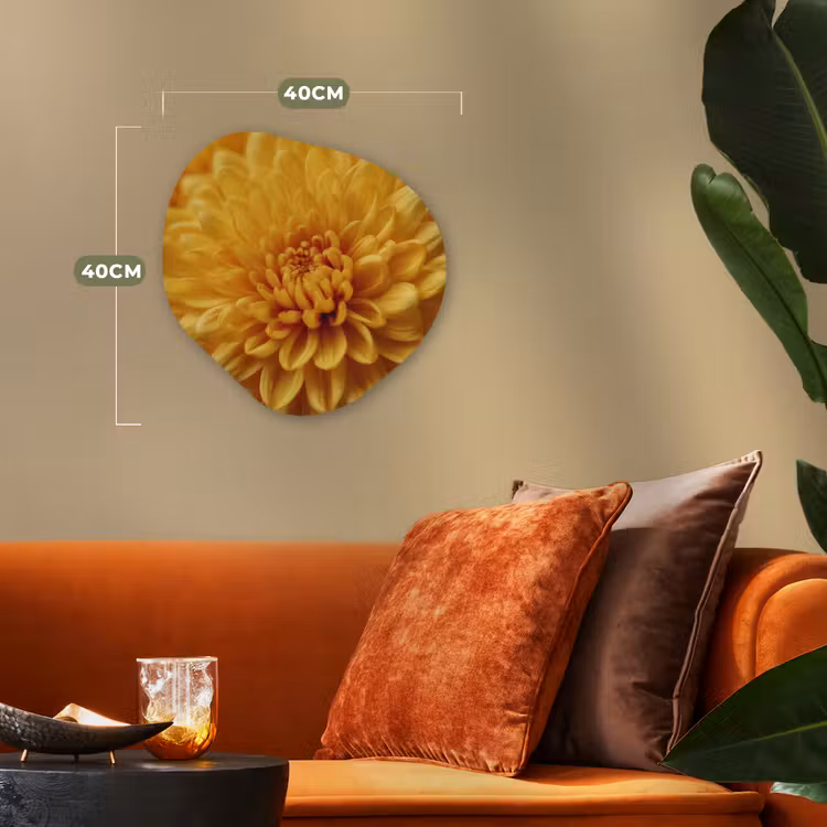 Geel - Chrysant - Zachtheid Wandcirkel Organisch Forex 3mm klein -sfeer3