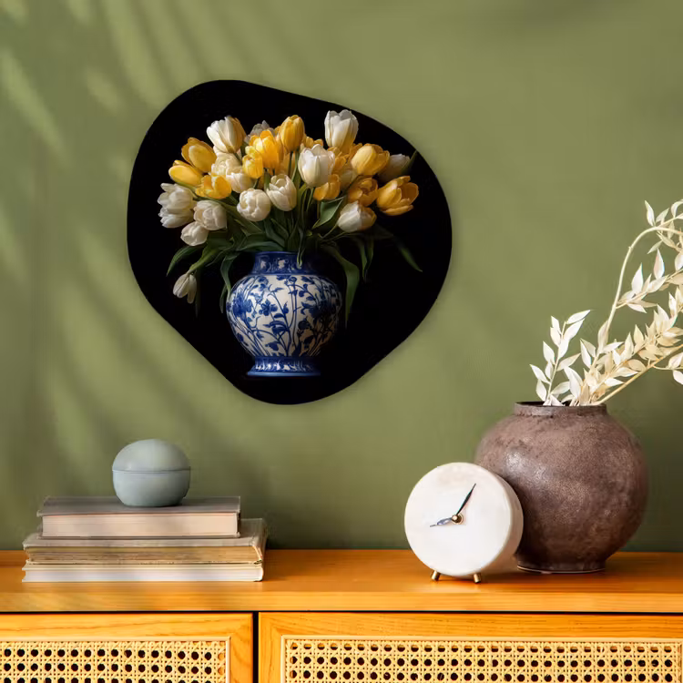 Geel - Tulpen - Vaas - Bloemen Wandcirkel Organisch Forex 3mm klein -sfeer2