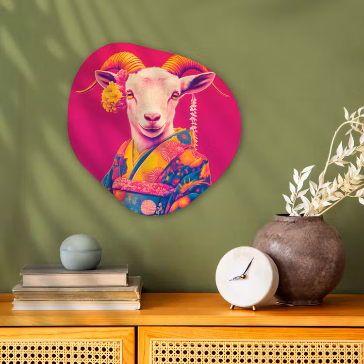 Geit - Hoorns - Kimono - Kleurrijk Wandcirkel Organisch Forex 3mm klein -sfeer2