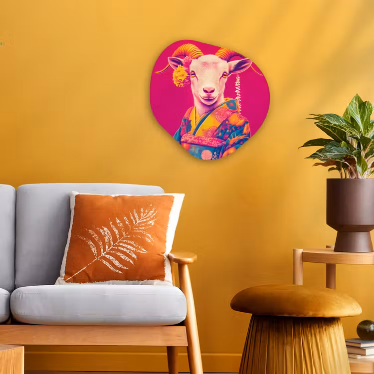 Geit - Hoorns - Kimono - Kleurrijk Wandcirkel Organisch Forex 3mm klein -sfeer4