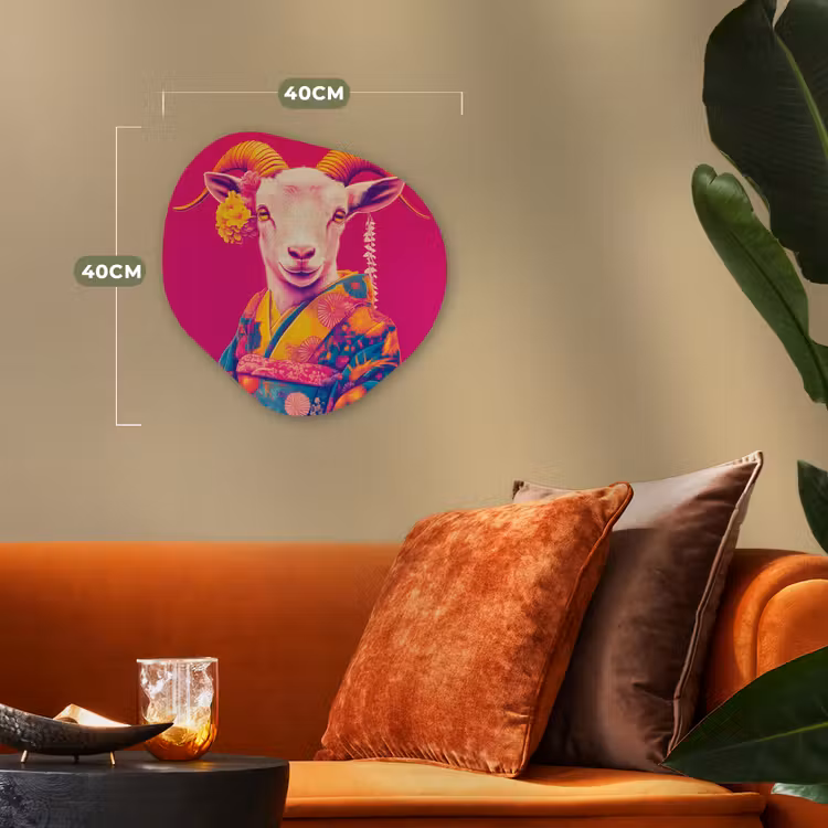 Geit - Hoorns - Kimono - Kleurrijk Wandcirkel Organisch Forex 3mm klein -sfeer3