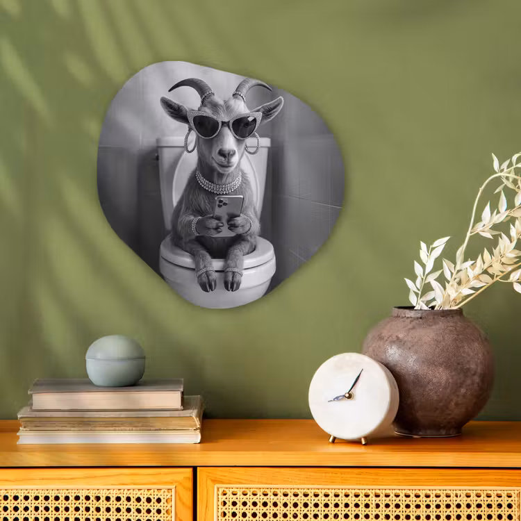 Geit - Telefoon - Toilet - Zwart - Wit Wandcirkel Organisch Forex 3mm klein -sfeer2