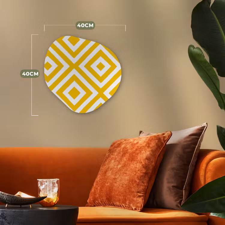 Geometrisch - Lijnen - Modern - Geel - Wit Wandcirkel Organisch Forex 3mm klein 629 -sfeer3