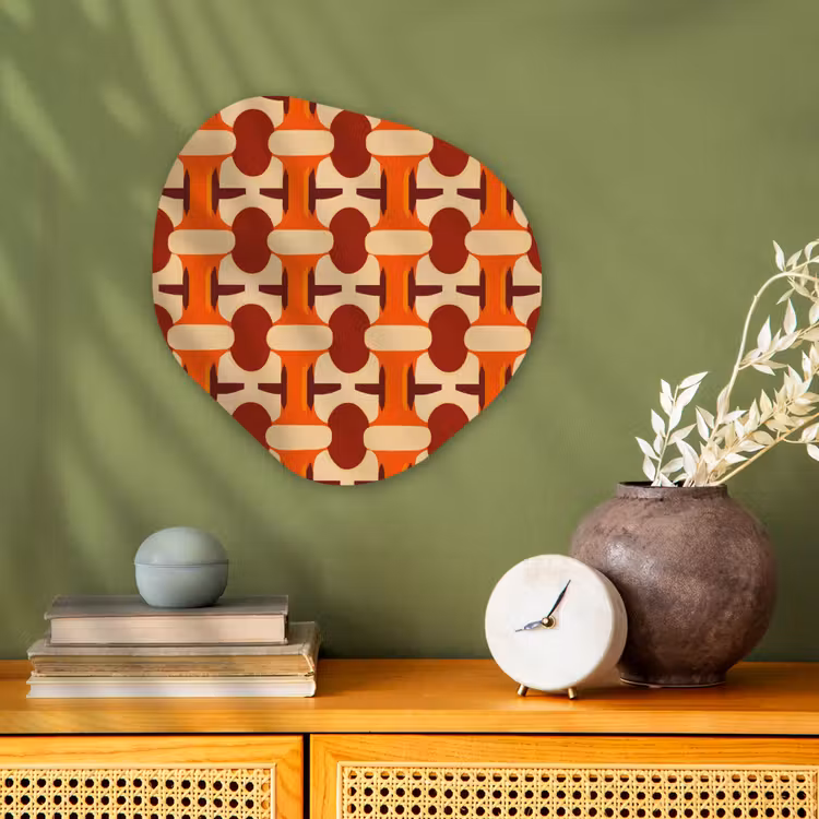 Geometrisch - Retro - Oranje Wandcirkel Organisch Forex 3mm klein 629 -sfeer2