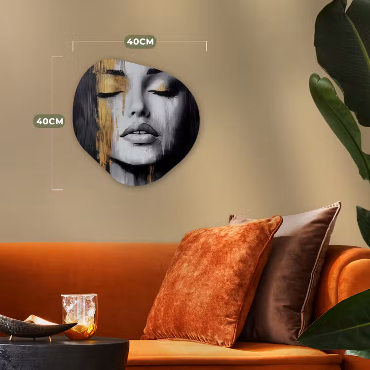 Gezicht - Vrouw - Penseelstreken - Abstract Wandcirkel Organisch Forex 3mm klein -sfeer3