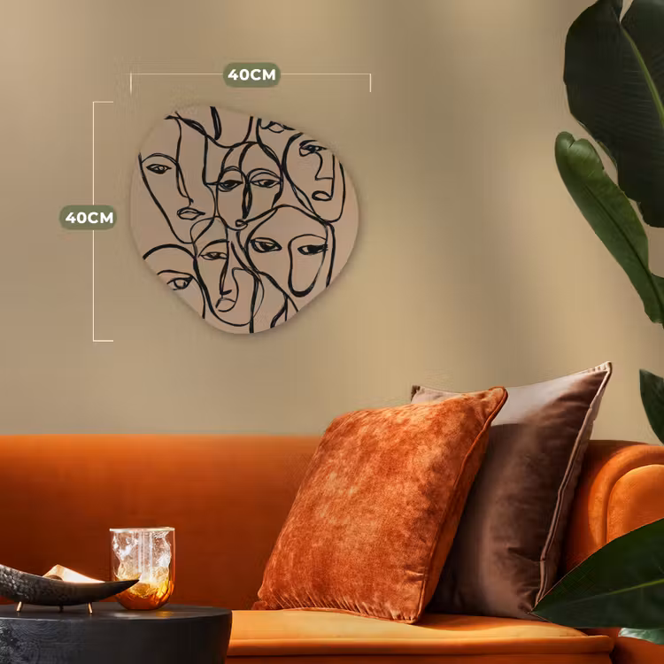 Gezichtenzee - Lijntekening - Abstract Wandcirkel Organisch Forex 3mm klein -sfeer3