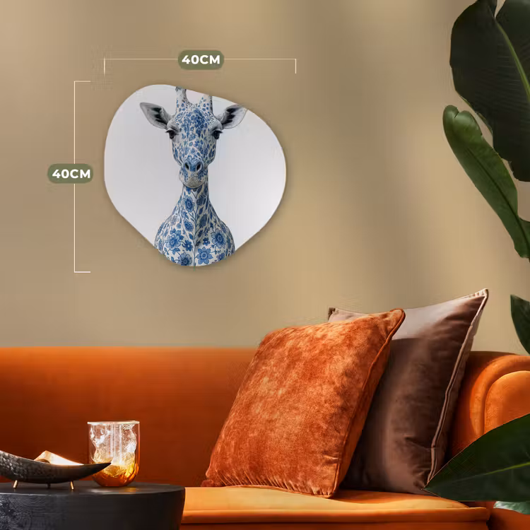 Giraffe - Delfts blauw - Dieren - Minimalistisch Wandcirkel Organisch Forex 3mm klein -sfeer3