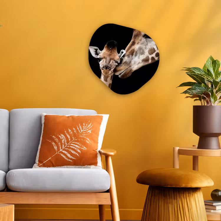 Giraffe - Dieren - Zwart - Portret - Dieren Wandcirkel Organisch Forex 3mm klein -sfeer4