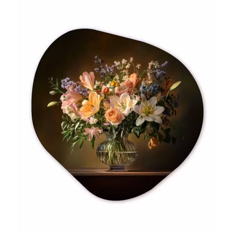 Glazen - Bloemen - Boeket - Kleuren Wandcirkel Organisch Forex 3mm klein -3d