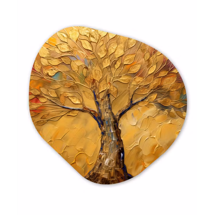 Goud - Boom - Abstract - Modern Wandcirkel Organisch Forex 3mm klein -3d