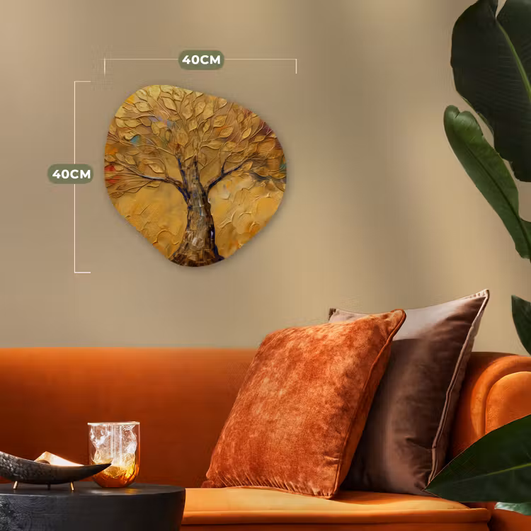 Goud - Boom - Abstract - Modern Wandcirkel Organisch Forex 3mm klein -sfeer3
