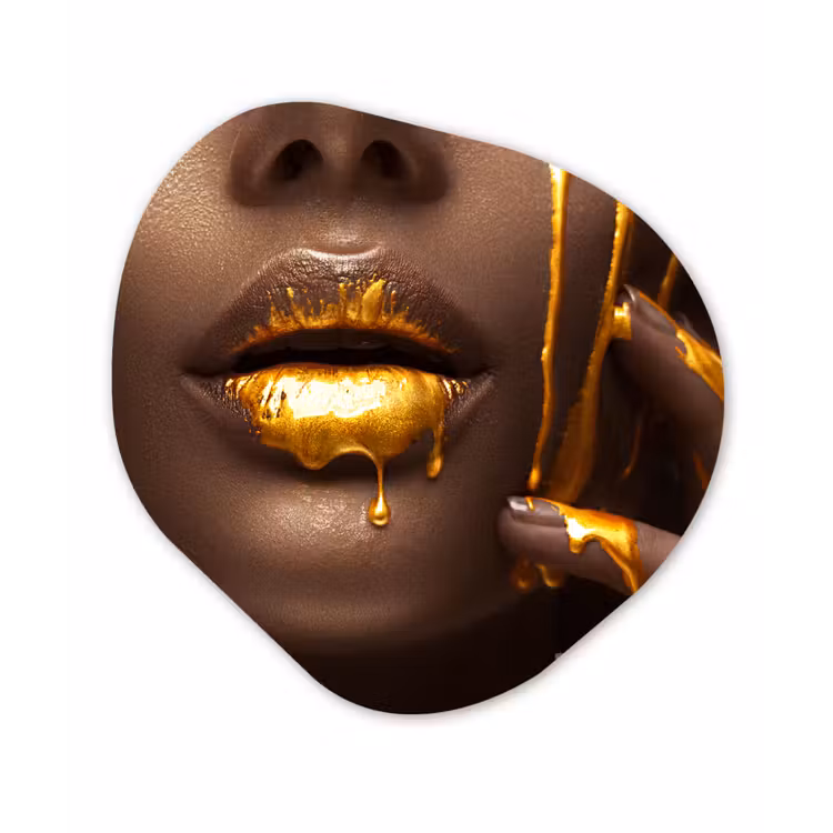 Goud - Vrouw - Verf - Lippen - Luxe Wandcirkel Organisch Forex 3mm klein -3d