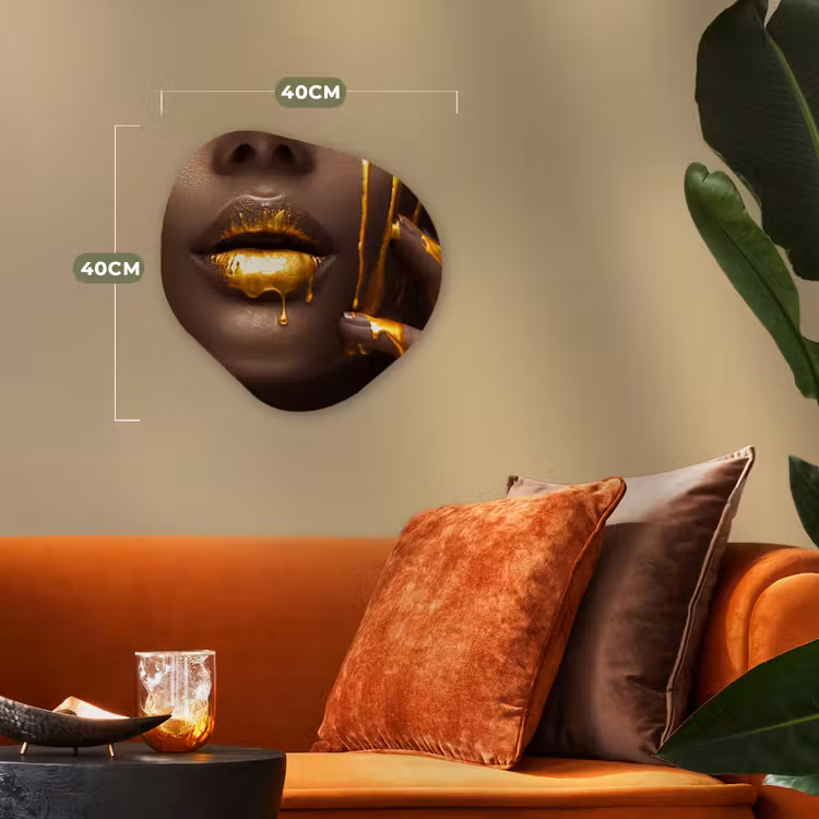Goud - Vrouw - Verf - Lippen - Luxe Wandcirkel Organisch Forex 3mm klein -sfeer3