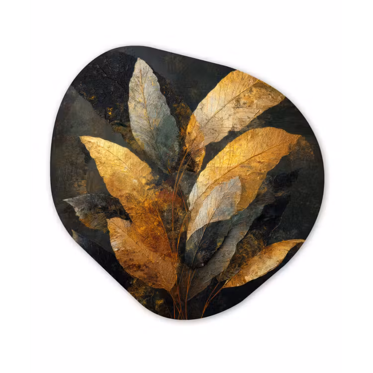Gouden Bladcompositie – Botanische Luxe Wandcirkel Organisch Forex 3mm klein -3d