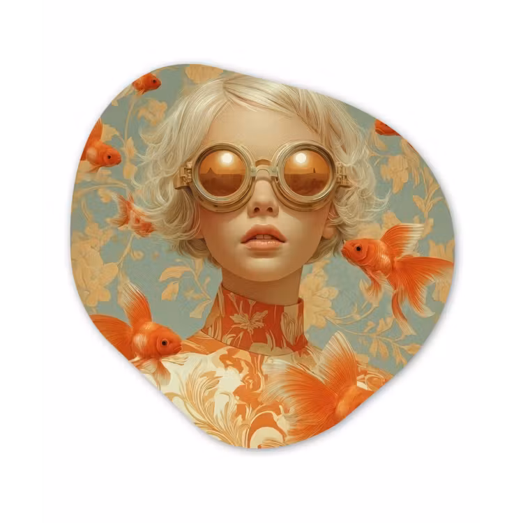 Goudvissen - Oranje - Vrouw - Blond Wandcirkel Organisch Forex 3mm klein -3d