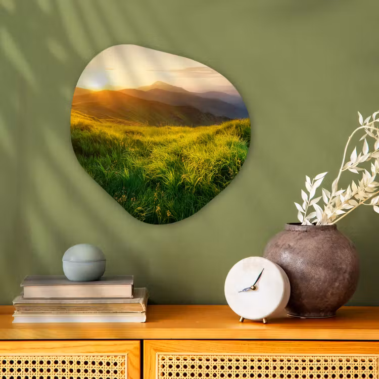 Gras - Heuvels - Zon - Natuur Wandcirkel Organisch Forex 3mm klein -sfeer2