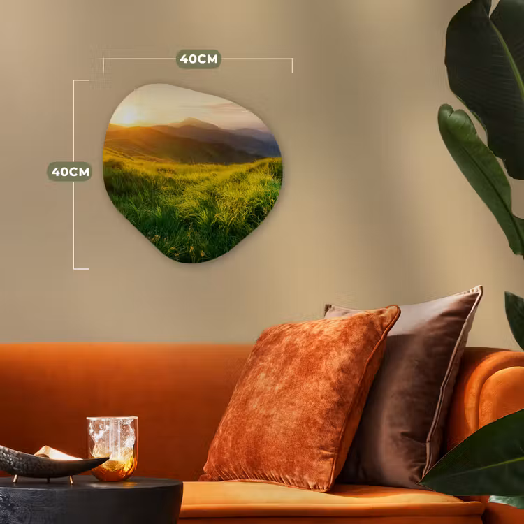 Gras - Heuvels - Zon - Natuur Wandcirkel Organisch Forex 3mm klein -sfeer3