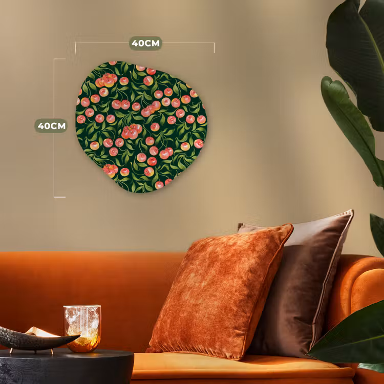 Groen - Rood - Kersen - Bladeren Wandcirkel Organisch Forex 3mm klein 629 -sfeer3