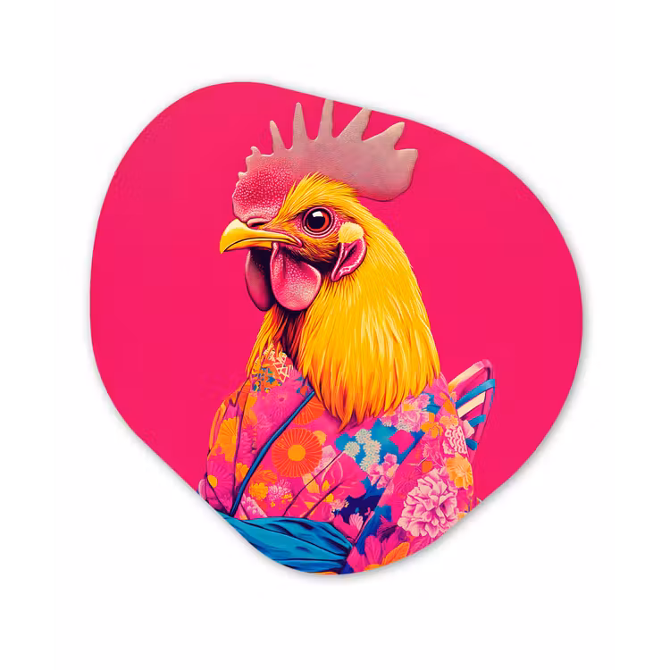 Haan - Kleurrijk - Kimono - Roze Wandcirkel Organisch Forex 3mm klein -3d