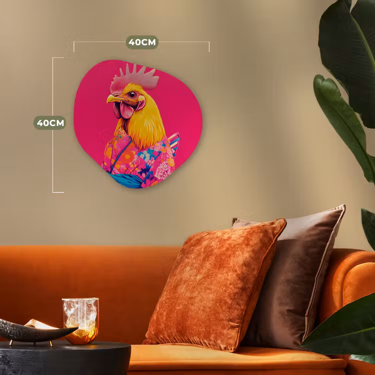 Haan - Kleurrijk - Kimono - Roze Wandcirkel Organisch Forex 3mm klein -sfeer3