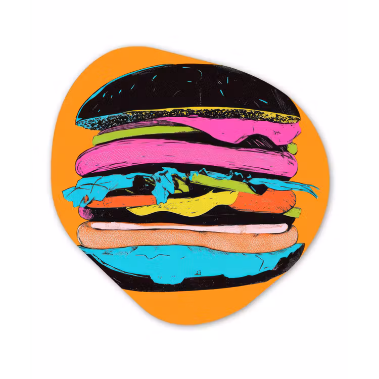 Hamburger - Kleurrijk - Speels Wandcirkel Organisch Forex 3mm klein -3d