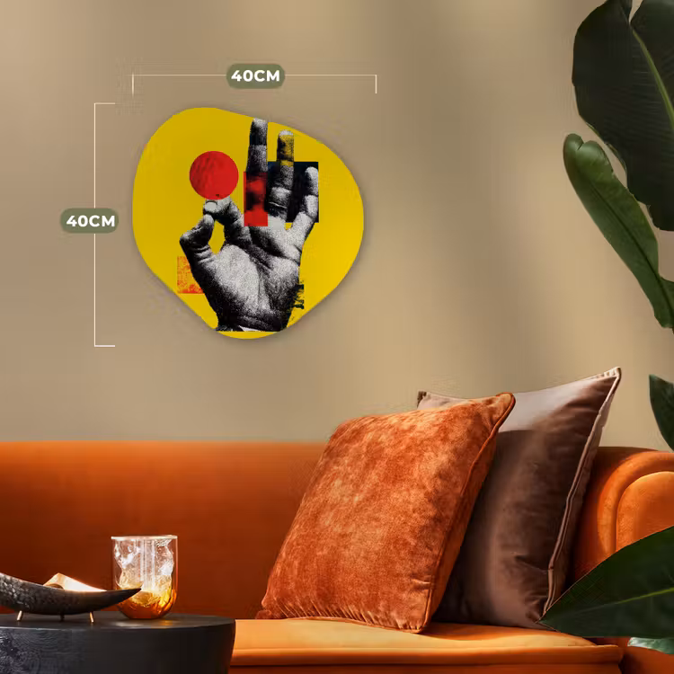 Hand - Rode cirkel - Geel Wandcirkel Organisch Forex 3mm klein -sfeer3