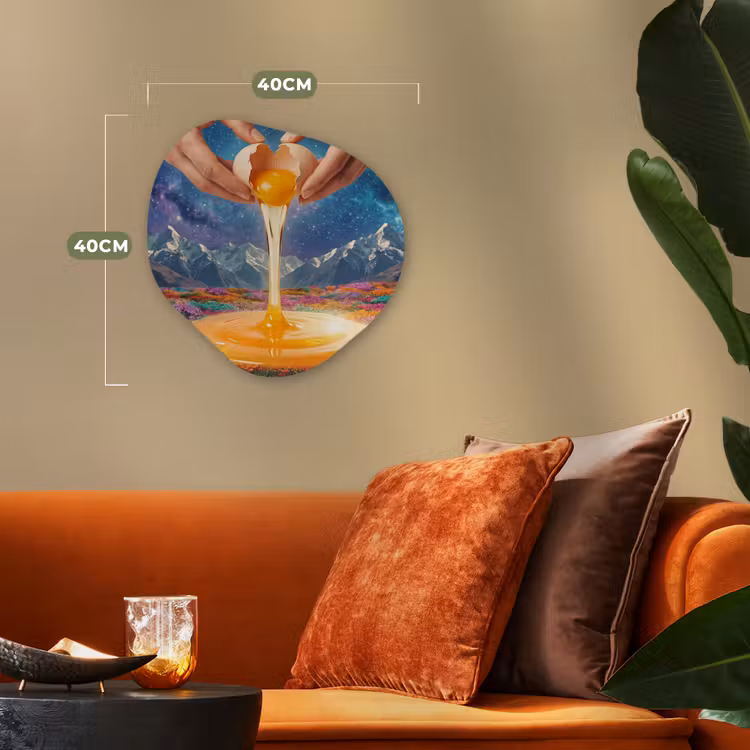 Organisch schilderij forex - Handen - Ei - Surrealisme - Handen - Ei - Surrealisme Wandcirkel Organisch Forex 3mm klein
