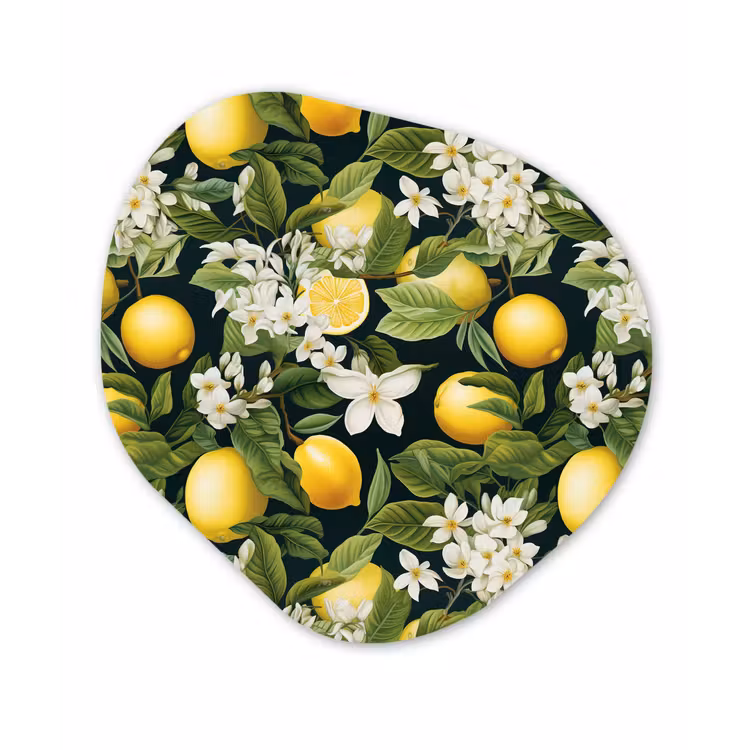 Hangende - Citroenen - Witte - Bloemetjes Wandcirkel Organisch Forex 3mm klein 629 -3d